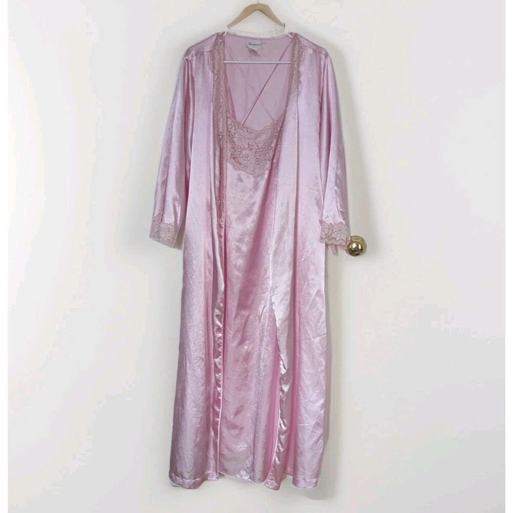 Vintage Amoureuse Pink Satin & Lace Sleep Gown & Robe Coquette Quiet Luxury Glam